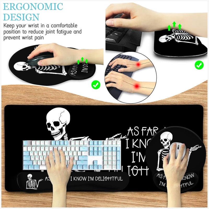 LIMKRIAN Ergonomic Mouse Pad with Wrist Rest Desk Mat Set, Skeleton Gaming Mouse Pads, Keyboard Mat Wrist Rest Cup Coaster, Funny Office Desk Accessories - Image 4